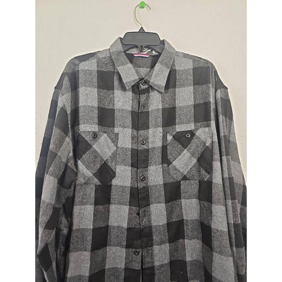 Unbranded Black Gray Long Sleeve Flannel Shirt Button Up XXL - Picture 3 of 6